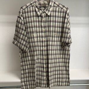 Khakis Mens XL Big Oxford Button Down Short Sleeve 100% Cotton Plaid Dress Shirt